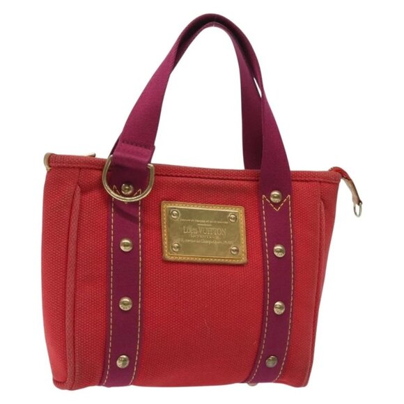LOUIS VUITTON Antigua Cabas PM Tote Bag Canvas Rouge - Picture 1 of 15